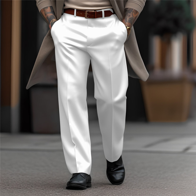  男性用 スーツ ズボン カジュアルパンツ スーツパンツ フロントポケット 平織り 履き心地よい ビジネス 日常 祝日 ファッション シック・モダン ブラック ホワイト