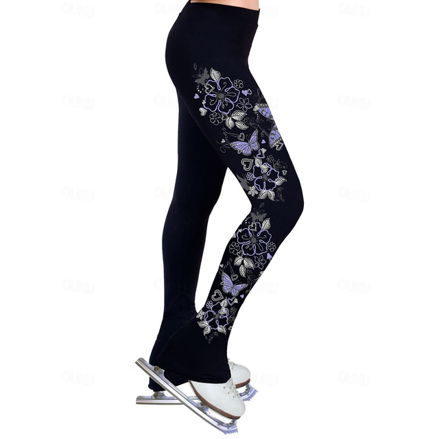  Figure Skating Pants Women's Girls' Ice Skating Bottoms Black Stretchy Training Competition Skating Wear Thermal Warm Ice Skating Figure Skating