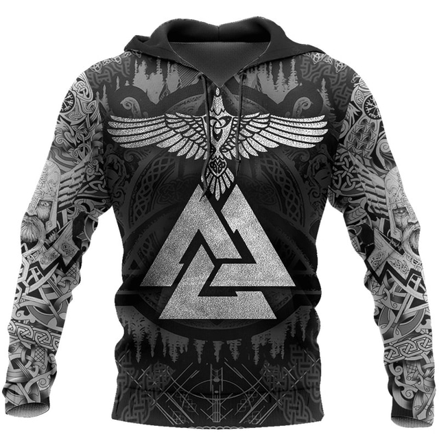  Mens Graphic Hoodie Prints Viking Daily Classic Casual 3D Pullover Holiday Going Out Streetwear Hoodies Black Yellow Red Long Sleeve Hooded
