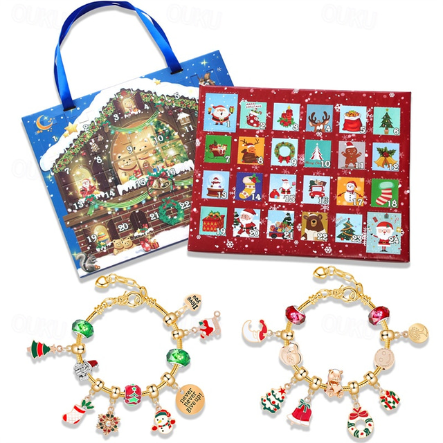  Advent Calendar 2023 Bracelets for Girls with 24 Days Christmas Countdown Calendar, 24pcs DIY Charm Jewelry Making Kit, Christmas Gift for Kids Teens Women