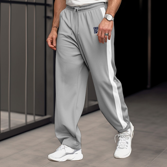  Men's Sweatpants Wide Leg Sweatpants Joggers Trousers Patchwork Drawstring Elastic Waist Color Block Comfort Breathable Casual Daily Holiday Sports Fashion Black Navy Blue