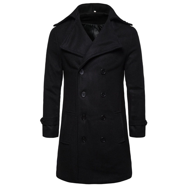  Men's Winter Coat Peacoat Trench Coat Outdoor Daily Wear Fall & Winter 95% polyester 5% cotton Outerwear Clothing Apparel Fashion Streetwear Plain Lapel Double Breasted