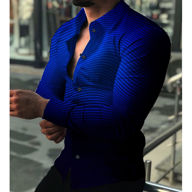  Homme Chemise Chemise graphique Dégradé Col rabattu Noir Rouge Bleu Violet Vert 3D effet du quotidien Vacances manche longue Impression 3D Bouton bas Vêtement Tenue Mode Design Décontractées