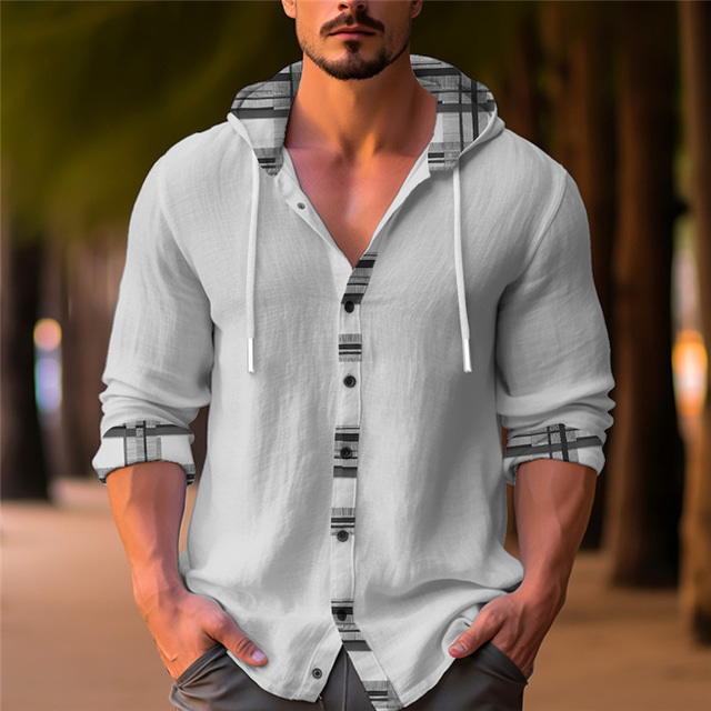  camicia casual da uomo con geometria a righe outdoor street casual autunno quotidiano& camicia invernale con cappuccio a maniche lunghe grigio albicocca s m l