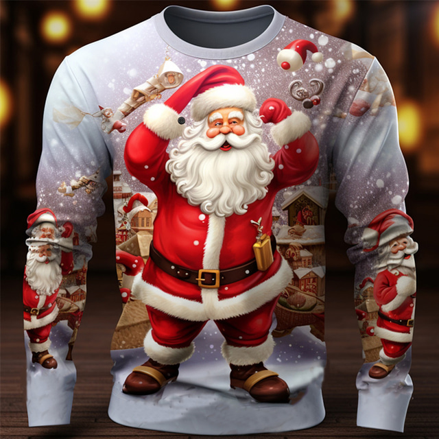  Weihnachts-T-Shirt, Grafik, Weihnachtsmann, Modedesigner, lässig, Herren-T-Shirt mit 3D-Druck, T-Shirt, Sport, Outdoor, Urlaub, Ausgehen, Weihnachten, T-Shirt, Marineblau, Grün, Khaki, langärmelig,