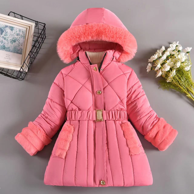 Kids Girls' Down Coat Solid Color Active School Coat Outerwear 2-12 Years Spring Black Pink Purple