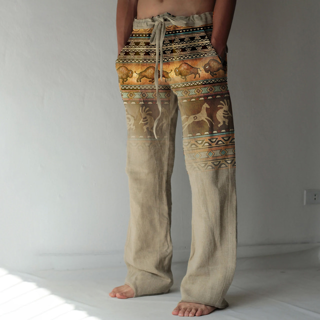  Homme Pantalon en lin Cordon Taille elastique Poche avant Imprimés Photos Confort Casual du quotidien Vacances 20% Lin Vêtement de rue Hawaïen Bleu Vert