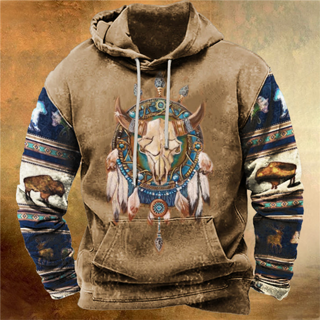  Men's Graphic Tribal Hoodie Hoodies Sweatshirt Hoodie Long Sleeve Hooded Sweatshirt Hooded Daily 3D Print Sports Outdoor Holiday Vacation Blue Brown Print Front Pocket Spring &  Fall Designer