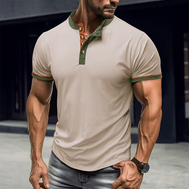  Men's T shirt Tee Henley Shirt Tee Top Plain Henley Street Vacation Short Sleeves Clothing Apparel Fashion Designer Basic