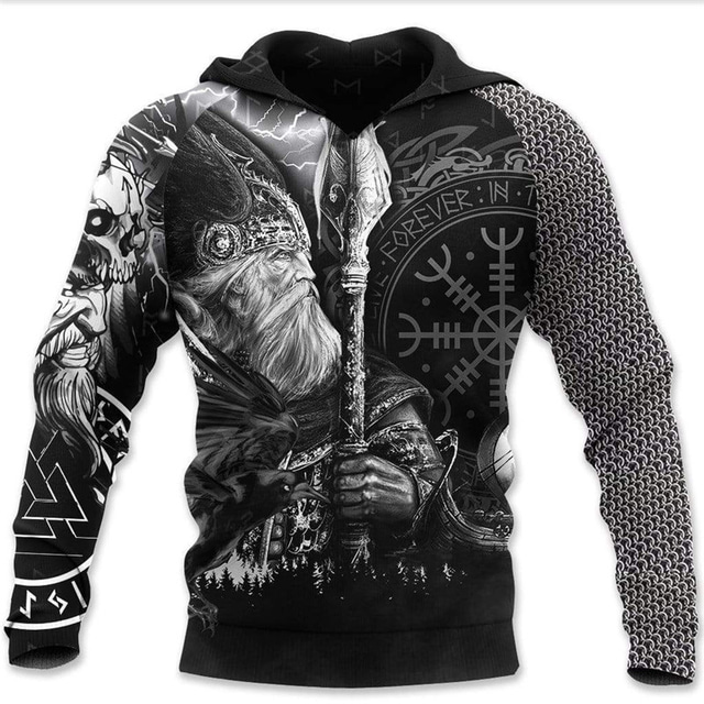  Viking Warrior Mens Graphic Hoodie Prints Daily Classic Casual 3D Pullover Raglan Holiday Going Out Streetwear Hoodies Black Yellow Red Hooded And White Festival Cotton Vikings