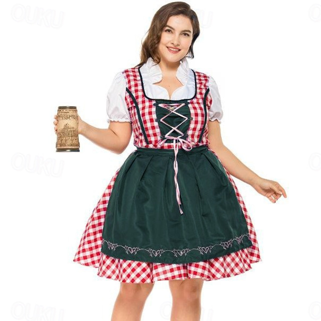 Plus Size Oktoberfest Traditional German Beer Girl Costume Dirndl 