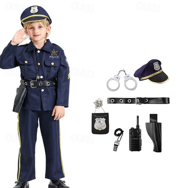  Boys Police Cosplay Costume For Halloween Masquerade Kid's Top Pants More Accessories