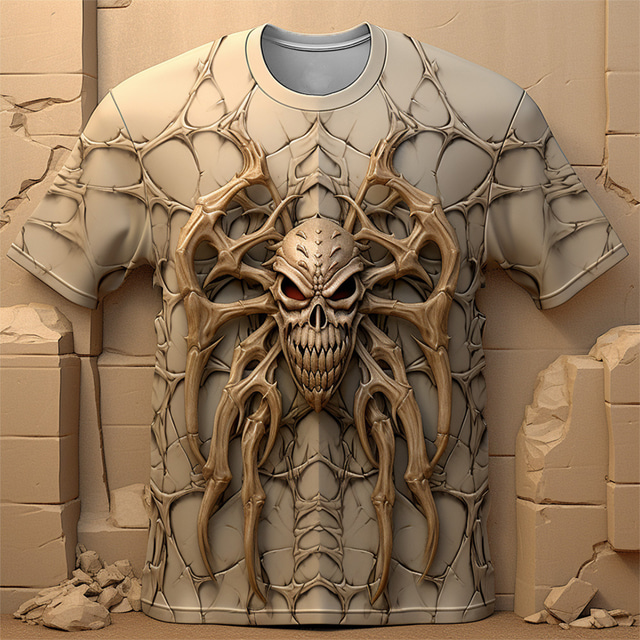  Graphic Spiders Daily Designer Retro Vintage Men's 3D Print T shirt Tee Sports Outdoor Holiday Going out Halloween T shirt Dark Brown Yellow Light Brown Short Sleeve Crew Neck Shirt Spring & Summer