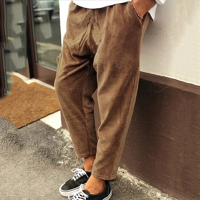  Men's Corduroy Pants Winter Pants Trousers Cropped Pants Casual Pants Drawstring Elastic Waist Straight Leg Solid Color Comfort Warm Casual Daily Streetwear Corduroy Sports Fashion Loose Fit Black