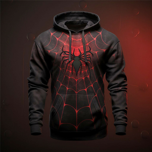  Halloween Spider Hoodie Mens Graphic Spiders Web Fashion Daily Basic 3D Print Pullover Sports Outdoor Holiday Vacation Hoodies Black Red Blue Hooded Front Spider Grey Cotton