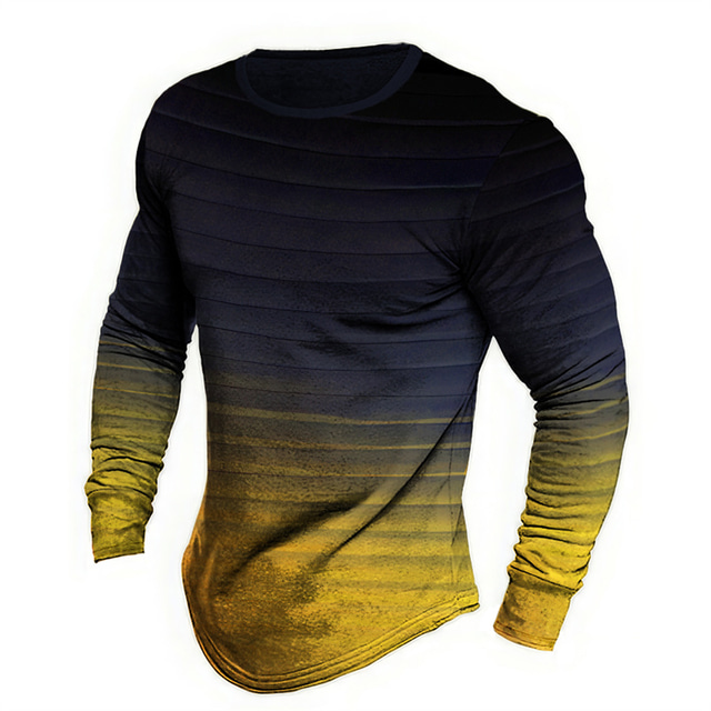  Hombre Graphic Bloque de color Camiseta Manga Larga Camiseta Impresión 3D Cuello Barco Camisa Moda Design Casual Deporte Festivos Noche Amarillo Azul Piscina Naranja Primavera & Otoño Ropa S M L XL