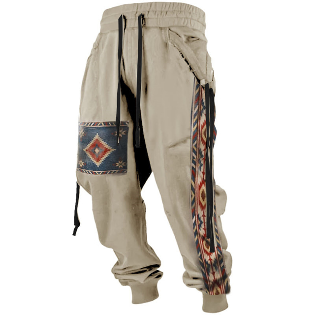  Tribal Vintage Hombre Impresión 3D Pantalones de Deporte Pantalones Exterior Calle Casual Diario Poliéster Color Caquí S M L Media cintura Elasticidad Pantalones