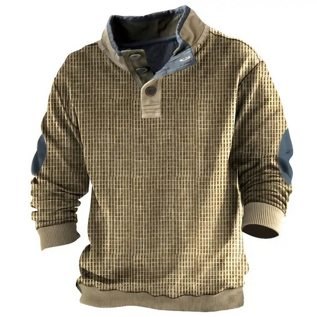  Men's Sweatshirt Khaki Standing Collar Color Block Patchwork Sports & Outdoor Daily Holiday Streetwear Basic Casual Spring &  Fall Clothing Apparel Hoodies Sweatshirts  Long Sleeve