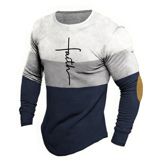  Graphic Faith Fashion Designer Casual Men's 3D Print T shirt Tee Sports Outdoor Holiday Going out T shirt White Light Green Pink Long Sleeve Crew Neck Shirt Spring &  Fall Clothing Apparel S M L XL