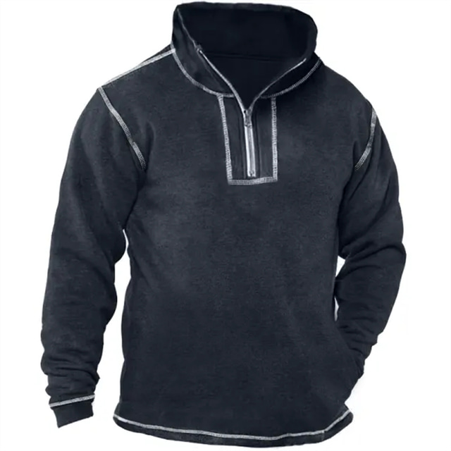  Herr Tröja Dragkedja med dragkedja Svart Kinakrage Slät Sport & Utomhus Dagligen Helgdag Streetwear Grundläggande Ledigt Vår & Höst Kläder Pull Tröjor