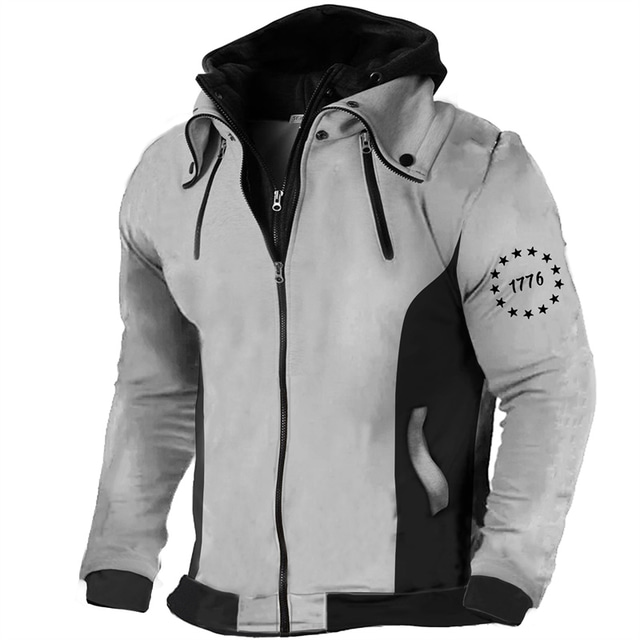  1776 Mens Graphic Hoodie Tactical Military Pledge 911 Usa Prints Outerwear Fashion Daily Casual Zip Vacation Going Streetwear Hoodies Grey Cotton