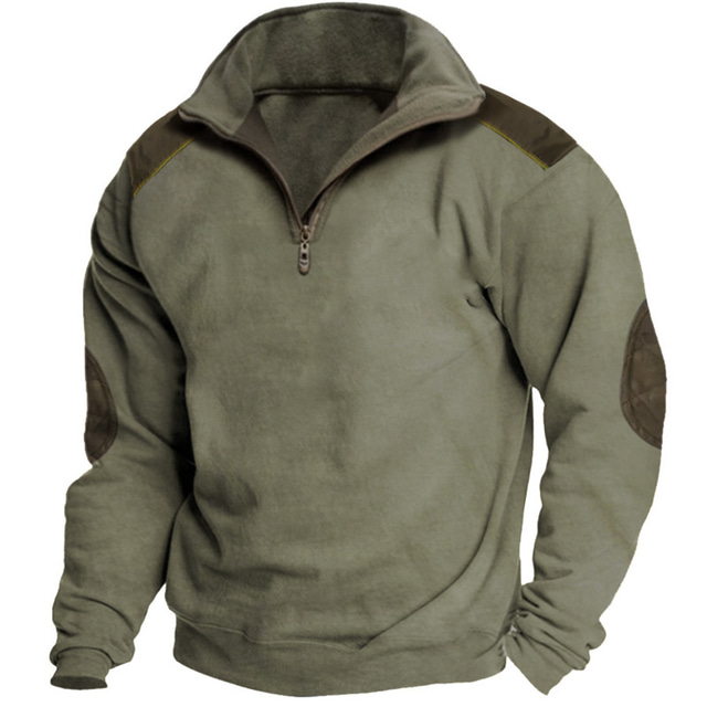  Men's Sweatshirt Zip Sweatshirt Brown Green Khaki Gray Half Zip Color Block Patchwork Sports & Outdoor Daily Holiday Vintage Basic Casual Spring &  Fall Clothing Apparel Hoodies Sweatshirts  Long