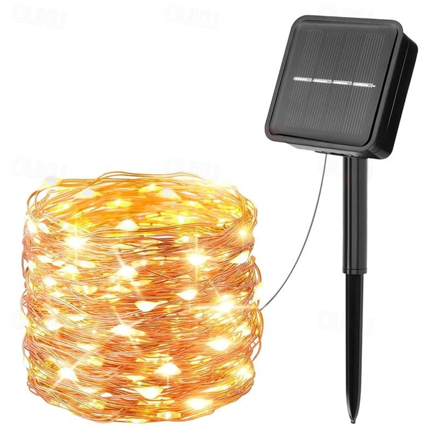  1pc LED Solar Light, Outdoor Waterproof 8Modes Fairy Garland String Lights, Solar Lamp Wedding New Year Holiday Decoration For Christmas Tree Party Garden Outdoor, Halloween Decorations Lights Outdoor