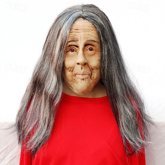  Ördög Öreg hölgy Maszk Mengpo maszk Ijesztő Grimace Maszk Öreg hölgy Nagymama öreg ember latex fejfedő Halloweenra a Walpurgis éjre