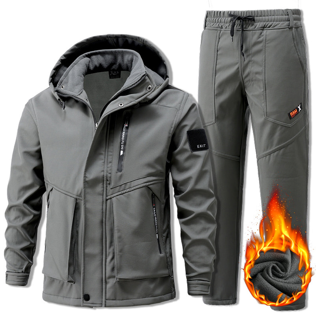  Bărbați Set sport Jachete Iarnă Pantaloni termici Iarnă În aer liber Termic cald Impermeabil Rezistent la Vânt Tél iarnă Jachete de Lână Negru Verde Militar Gri