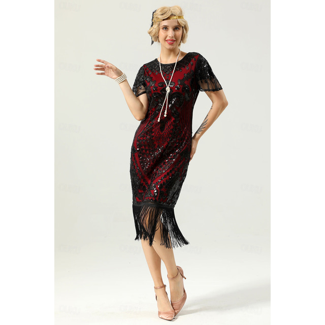  Retro Vintage Roaring 20s 1920s Flapper Dress Dress Christmas Party Dress The Great Gatsby Wedding Guest Sequins Tassel Fringe Women's Carnival Masquerade Wedding Wedding Guest Party / Evening Adults'