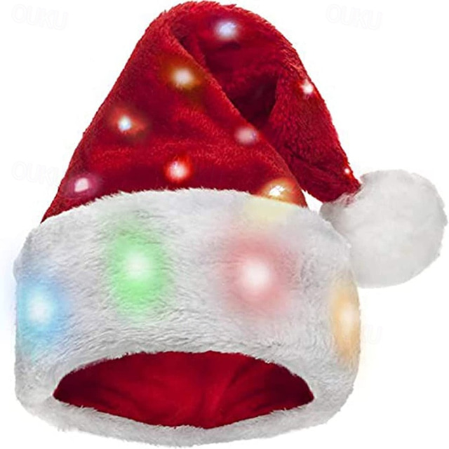  Plush Santa Hat Light Up Funny Christmas Hats for Kids Adults