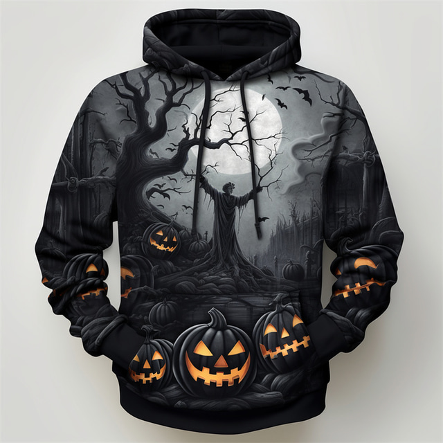  Mens Graphic Hoodie Pumpkin Prints Daily Classic Casual 3D Pullover Halloween Holiday Going Out Hoodies Custom Yellow Red Long Sleeve