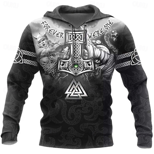  Warriors Viking Tattoo Hoodie Cartoon Manga Anime 3D Front Pocket Graphic For Men's Adults' Halloween Carnival Masquerade 3D Print Casual Daily