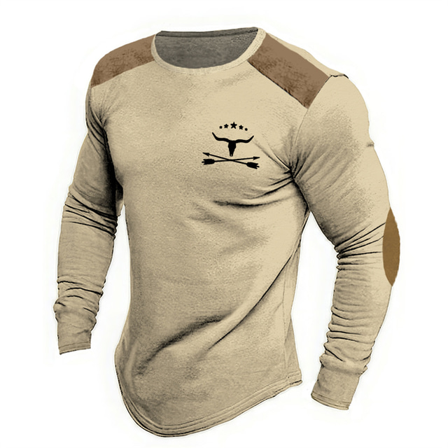  grafisk herrskjorta boskap modedesigner avslappnad 3d-tryck t-shirt sport utomhussemester går svart brun grön långärmad rund hals tjur och pil militär bomullscowboy