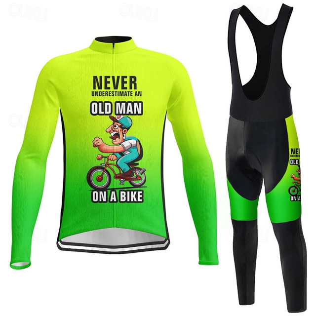  Men's Cycling Jersey with Bib Tights Long Sleeve Mountain Bike MTB Road Bike Cycling Winter Red Blue Mint Green Graphic Bike Clothing Suit 3D Pad Breathable Quick Dry Back Pocket Polyester Spandex