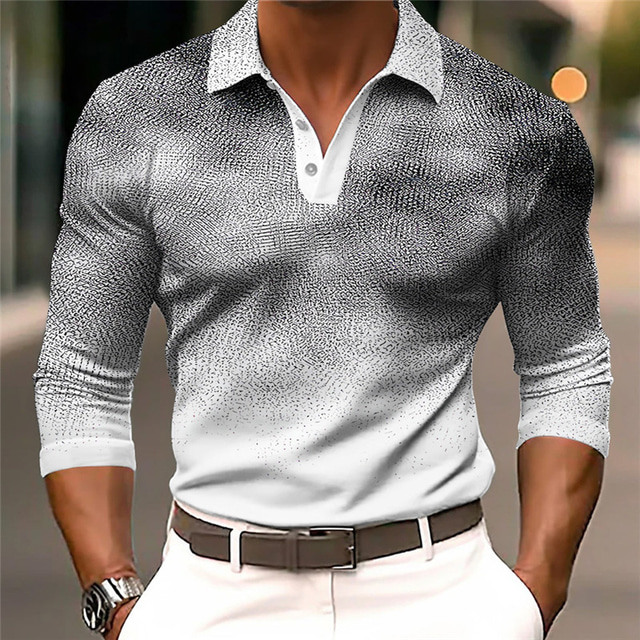  Optical Illusion Men's Vintage 3D Print Outdoor Casual Daily Streetwear Polyester Long Sleeve Turndown Polo Shirts Brown Gray Fall & Winter S M L Micro-elastic Lapel Polo