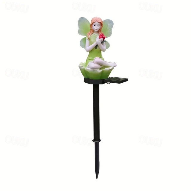  Solar Garden Lights Outdoor Waterproof Garden Resin Fairy Statues Solar Lights Unique Fairy Shaped Pathway Stake Lights Landscape Lights For Garden Yard Patio Path Lawn Holiday Lighting