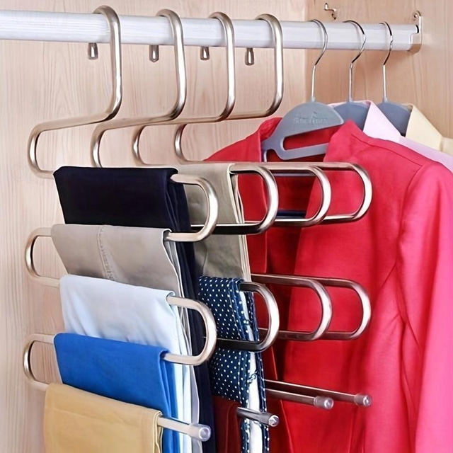  Multi Layer Pants Holder, Multifunctional S-shaped Clothes Holder For Wardrobe Storage, Household Bathroom Towel Organizer Rack, Anti Slip Storage, Sorting And Drying Device
