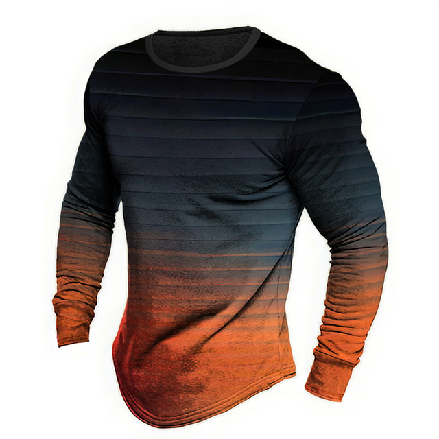  Graphic Color Block Fashion Designer Casual Men's 3D Print T shirt Tee Sports Outdoor Holiday Going out T shirt Yellow Blue Orange Long Sleeve Crew Neck Shirt Spring &  Fall Clothing Apparel S M L XL