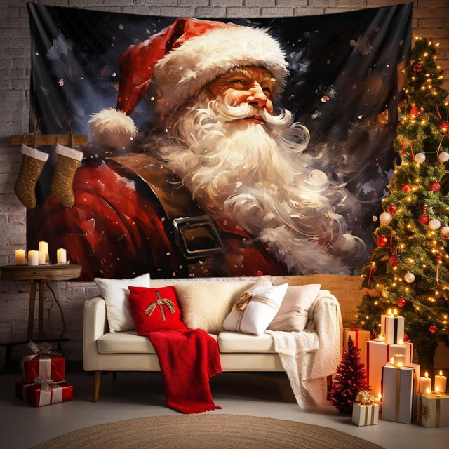  Christmas Decorations Santa Claus Hanging Tapestry Wall Art Xmas Large Tapestry Mural Decor Photograph Backdrop Blanket Curtain Home Bedroom Living Room Decoration