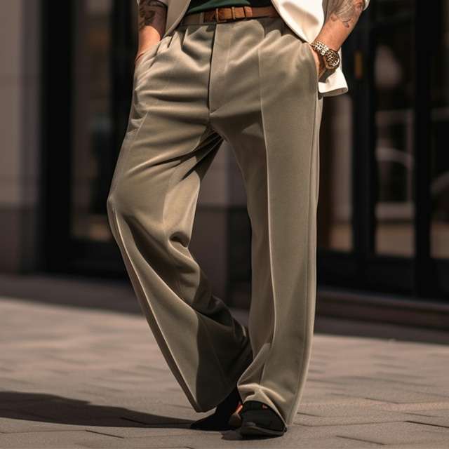  男性用 スーツ ズボン カジュアルパンツ ベルベットパンツ フロントポケット まっすぐな足 グリッド / タータンチェック 履き心地よい ビジネス 日常 祝日 ベルベット ファッション シック・モダン ワイン アーミーグリーン