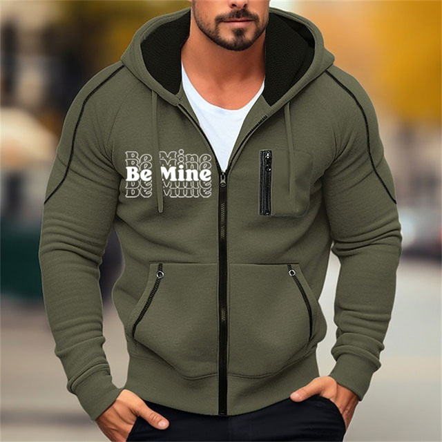  Valentines Day Be Mine Mens Graphic Hoodie Tactical Military Army Green Daily Casual Outerwear Zip Vacation Going Streetwear Hoodies Black Dark Blue Grey Cotton