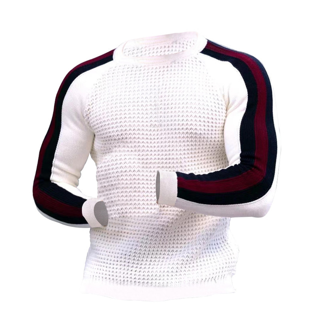  Men's Sweater Pullover Ribbed Waffle Knit Knitted Color Block Crew Neck Keep Warm Modern Contemporary Daily Wear Going out Clothing Apparel Fall & Winter Black White M L XL