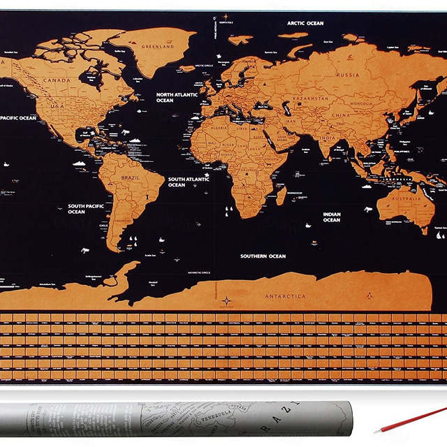  Scratch Map of the World, Scratch off Large Travel Destination Tracker Gift World Map Poster, Christmas Deocr Gift