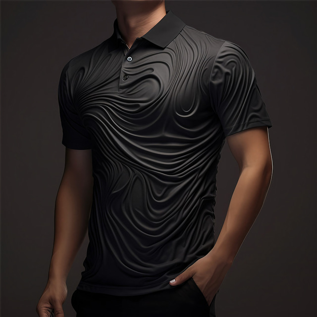  Optical Illusion Line Men's Vintage 3D Print Outdoor Daily Wear Streetwear Polyester Short Sleeve Turndown Polo Shirts Gray Autumn / Fall S M L Lapel Polo