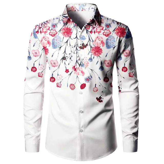  Floral Casual Men's Shirt Outdoor Street Casual Daily Fall & Winter Turndown Long Sleeve Black White Yellow S M L Shirt