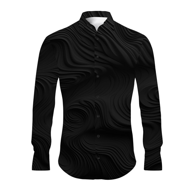  Embossed Relief Pattern Casual Men's Shirt Daily Wear Going out Weekend Fall & Winter Turndown Long Sleeve Black, White, Khaki S, M, L 4-Way Stretch Fabric Shirt