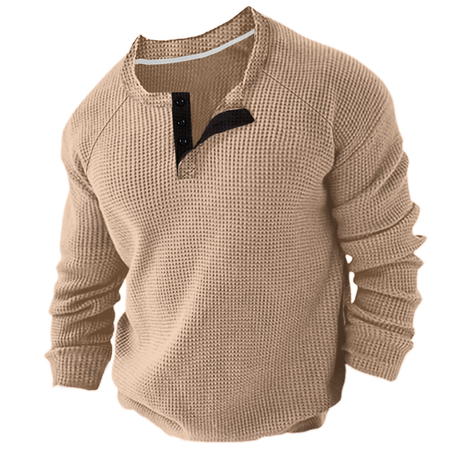  Herre Vaffel Henley-skjorte Henly-skjorte T-skjorter Langermet skjorte عادي Henley Sport Arbeidstøy Langermet Knapp ned Klær Mote Gatemote Fritid