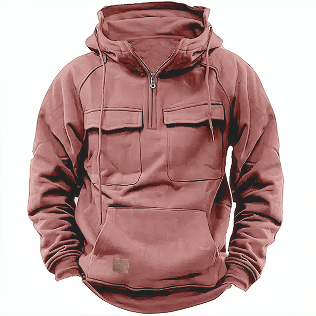Men's Hoodie Quarter Zip Hoodie Black Navy Blue Khaki Gray Hooded