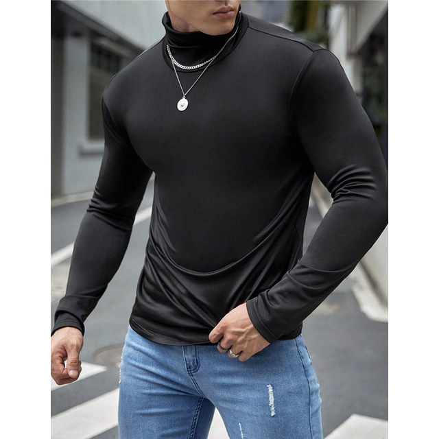  Homme T shirt Tee T-shirt Chemise à manches longues Plein Col Roulé Plein Air Vacances manche longue Vêtement Tenue Mode Design basique